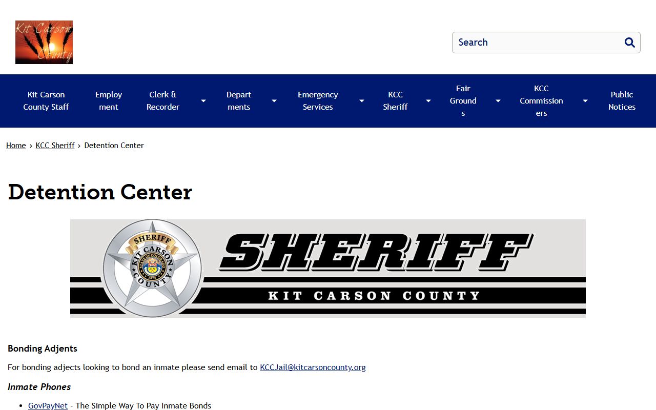Kit Carson County Detention Center inmate population and jail lookup page